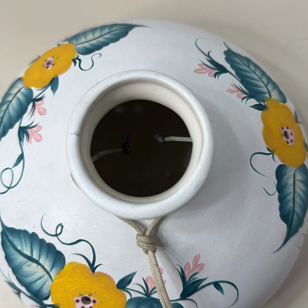 Handmade Handpainted Ceramic Hummingbird Feeder Floral Ready to Hang Signed Vtg